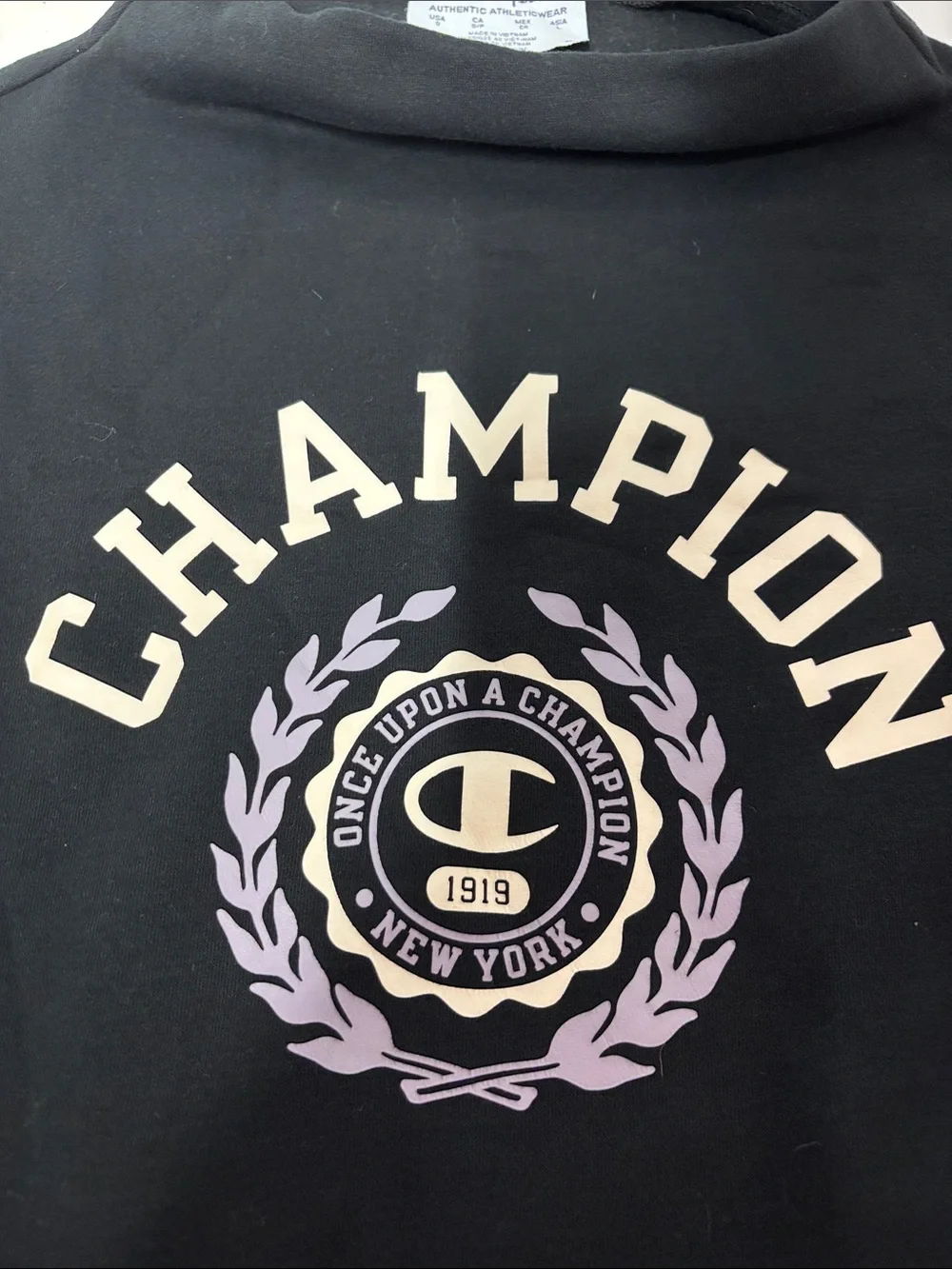 Champion Black Hoodie with Cream Logo and Lavender Laurel - Picture 6 of 6